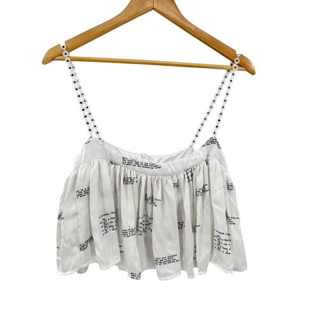 KOCH Book Writing Print Top Tiered Ruffle Crop Tank Made In USA Size Small